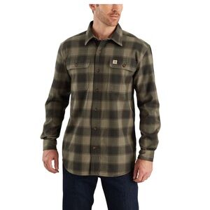 Carhartt Olive and Tan Plaid Flannel Shirt classic fit